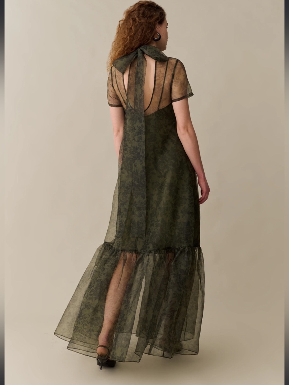 NWT CAARA Melody Olive Floral Organza Elegant Dress Size Medium - Picture 6 of 10
